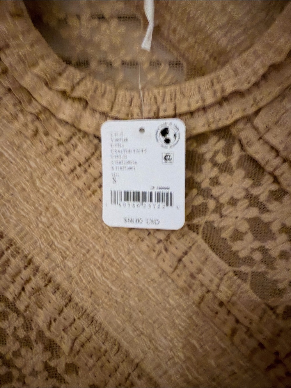 Free people Women's Tan Lace & Textured Short Sleeve Top - Picture 2 of 2